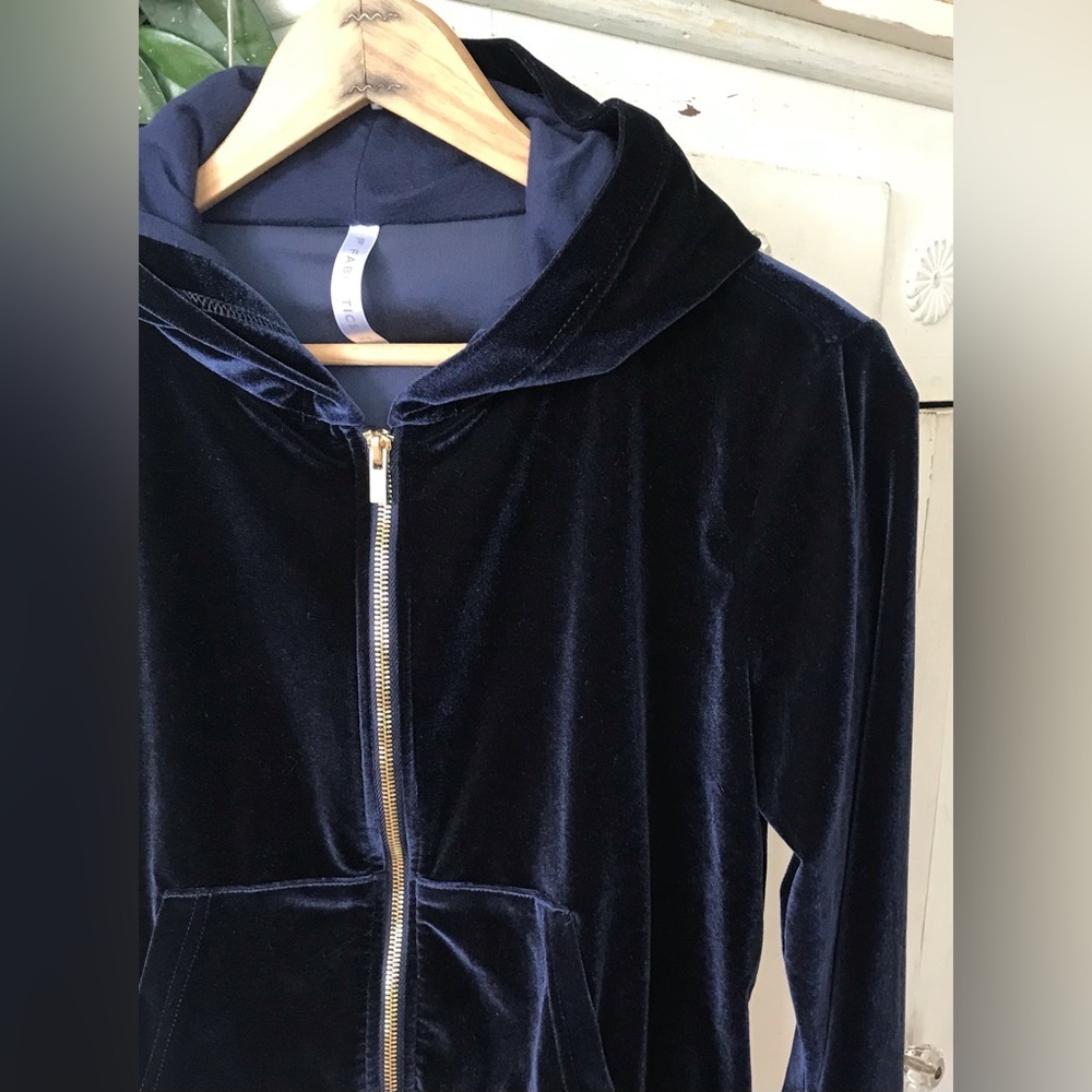 Fabletics | Women’s navy velour gold zipper front hoodie, front pockets size XS - Picture 9 of 13